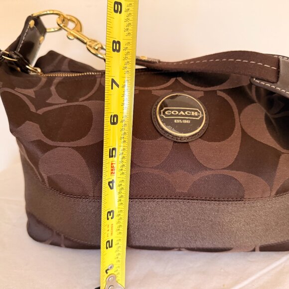 Authentic Coach Monogram Brown Small Shoulder/Wristlet Bag, Brown Lining - Picture 10 of 12